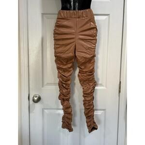 Vegan Leather Stretchy  Leg Pants Brown Mobwife